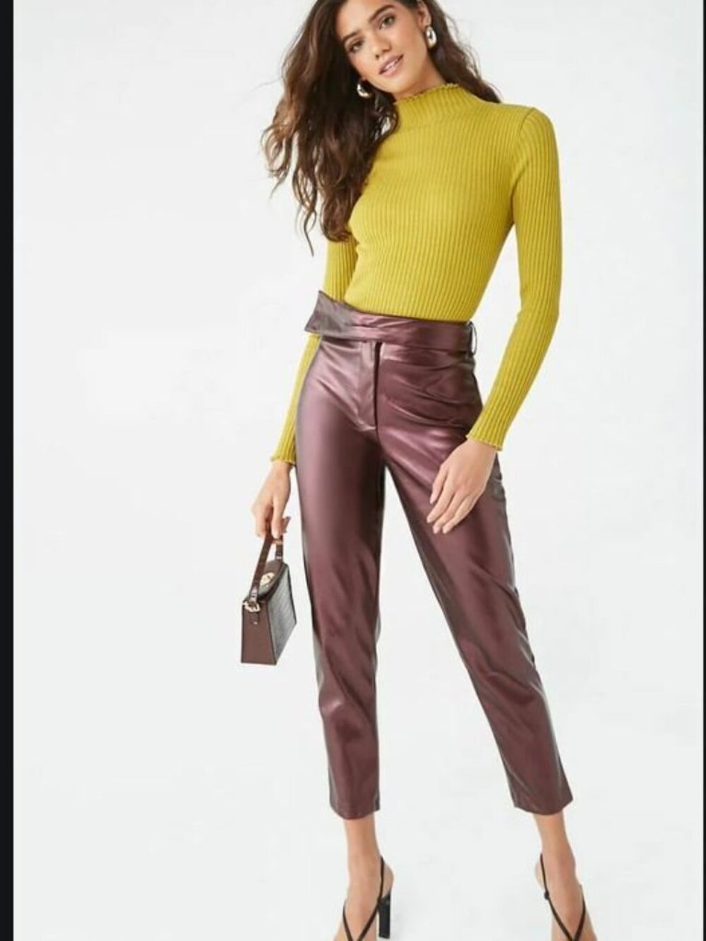 Forever 21 AUBERGINE Faux Leather Ankle Pants Small S - Picture 2 of 4